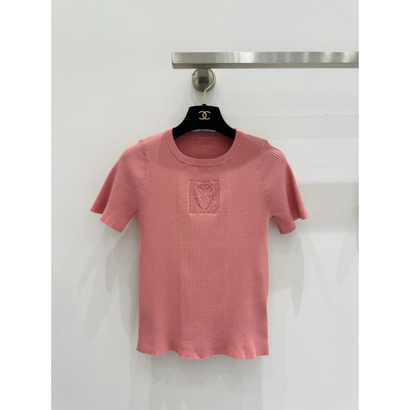 南油高定25夏季新品小香风胸前爱心双C弹力修身针织短袖上衣|undefined
