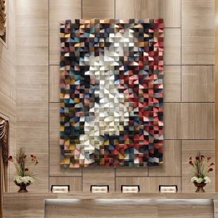 High-End Hanging Painting Mosaic Solid Wood Handmade Installation Painting Stereo Living Room Decorative Painting Restaurant Mural Entrance Hanging Painting