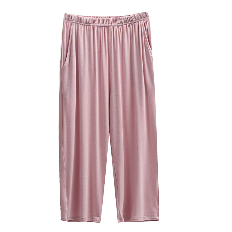 Women's Spring and Summer new modal mid-high waist trousers solid color cropped pants home casual thin plus size loose pajama pants