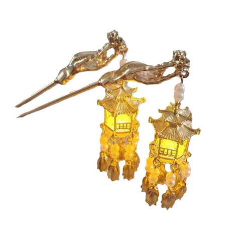 Ancient style luminous pavilion hairpin, retro lantern, palace lantern, tassel hairpin, Hanfu step headband, hair accessories wholesale