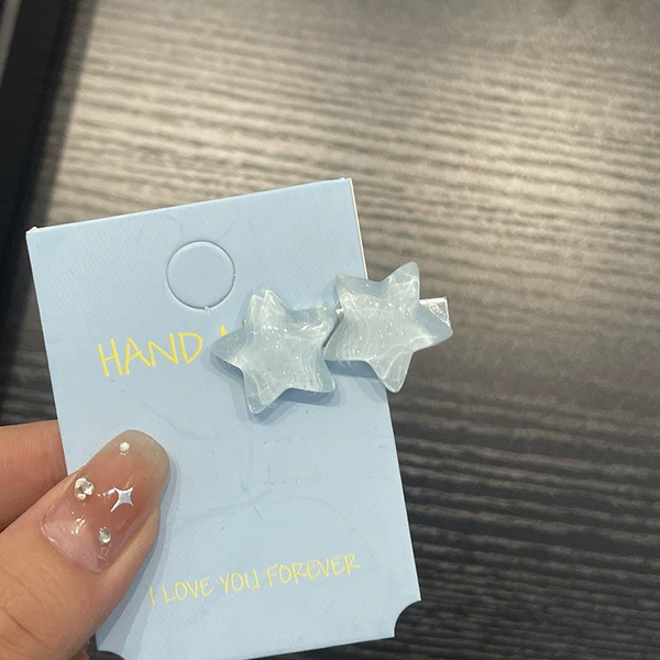 7#Blue double five-pointed star hairpin-without paper card