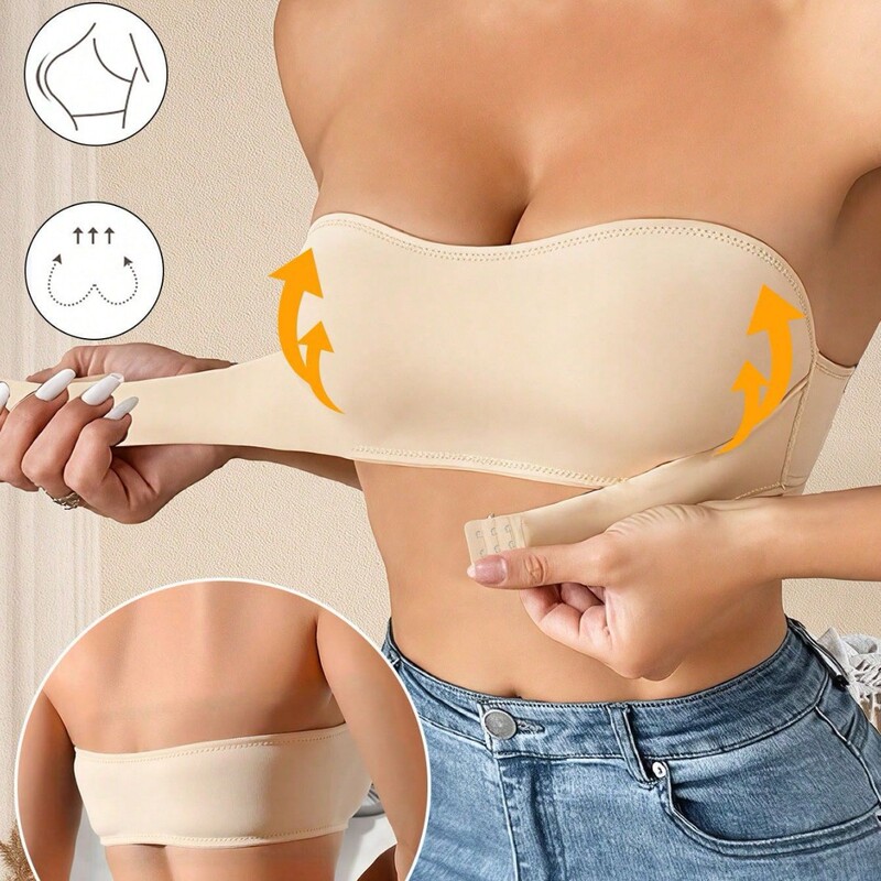 European and American Style Front-Clasp Bra with Removable Padding, Wireless, Sexy Bra, Comfortable Bandeau, Adjustable Anti-Slip Strips