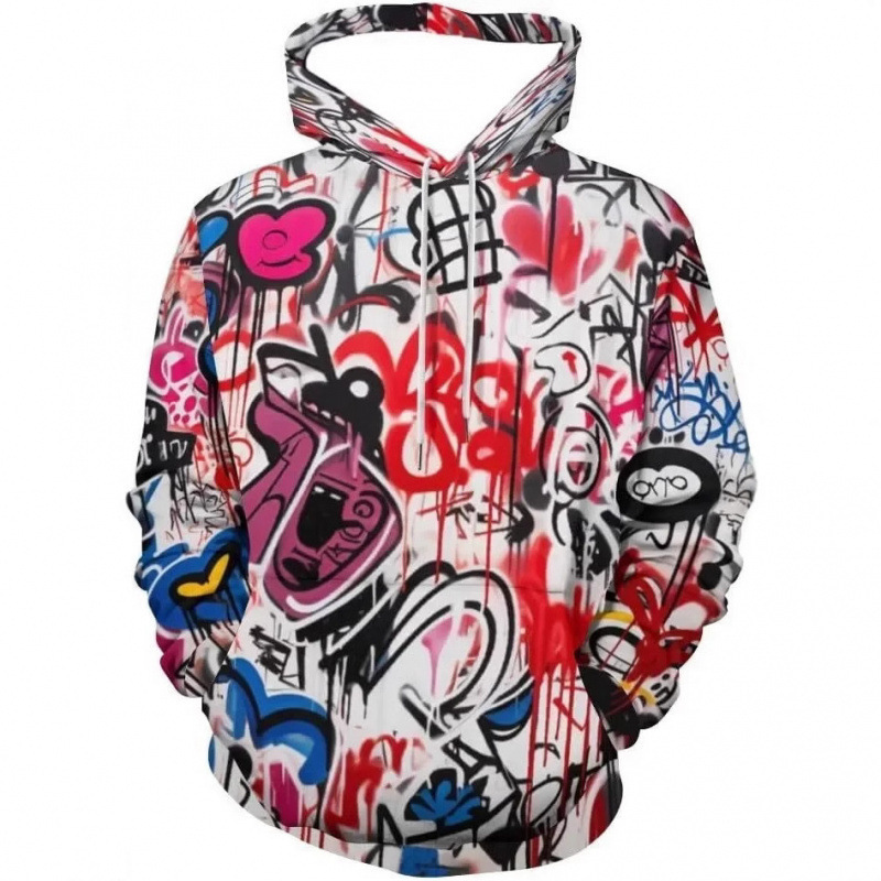 2026 Men's and Women's 3D Printed Psychedelic Graffiti Animation Pattern Hooded Sweatshirt Pocket Long Sleeve Pullover Sweatshirt
