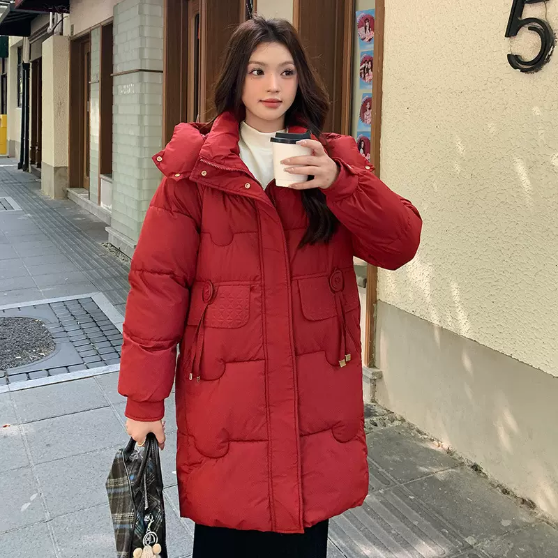 羽绒棉服女2025冬装新款韩系显瘦中长款棉袄大码宽松休闲棉衣外套