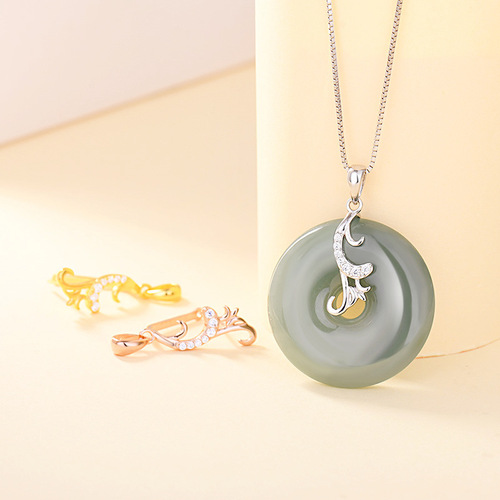 S925 Sterling Silver Ping An Knot Clasp, Men's and Women's Style, Hetian Jade Gourd Buckle DIY Accessories, Jadeite Pendant Clasp