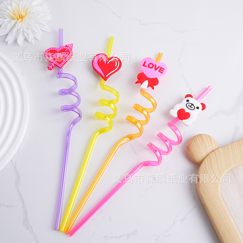 Transfronterizo Amazon dibujos animados forma paja creativa fiesta de cumpleaños decoración espiral curvado arte paja al por mayor