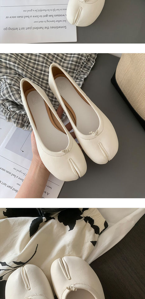Giày búp bê nữ da bò mũi tách ngón đế bệt kiểu giày lười — Bạc vân nứt, hàng có sẵn, Hàng có sẵn màu trắng, Hàng có sẵn màu đỏ, Màu nâu, hàng có sẵn chi tiết 21