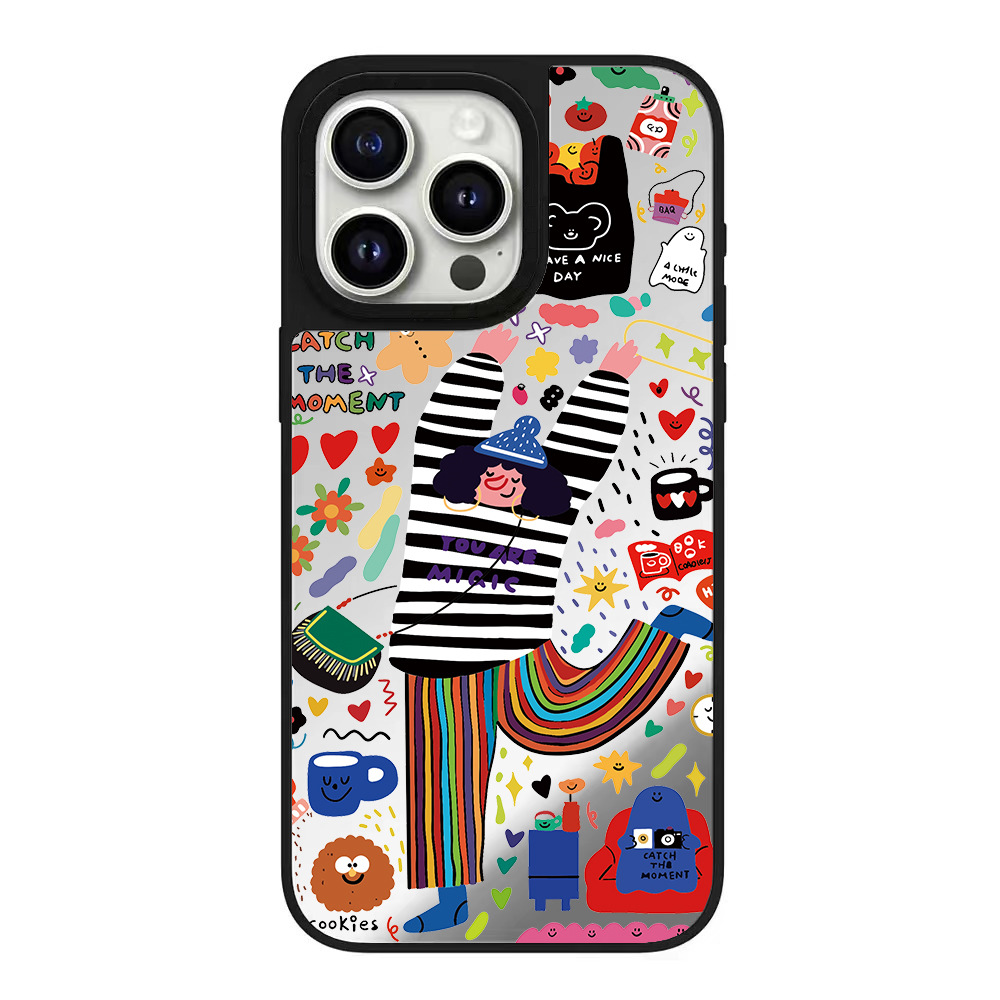 High-quality Mirror 17 Pro Case Happy Girls, Suitable For IPhone 16, Simple Drawing 15, Creative C-style_voghion.com