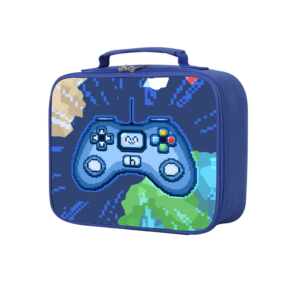 Paquete de almuerzo de estudiantes portátil de dopamina colorido, paquete de almuerzo cuadrado de gran capacidad, paquete de almuerzo de píxeles estrella, mango de juego, paquete de aislamiento térmico