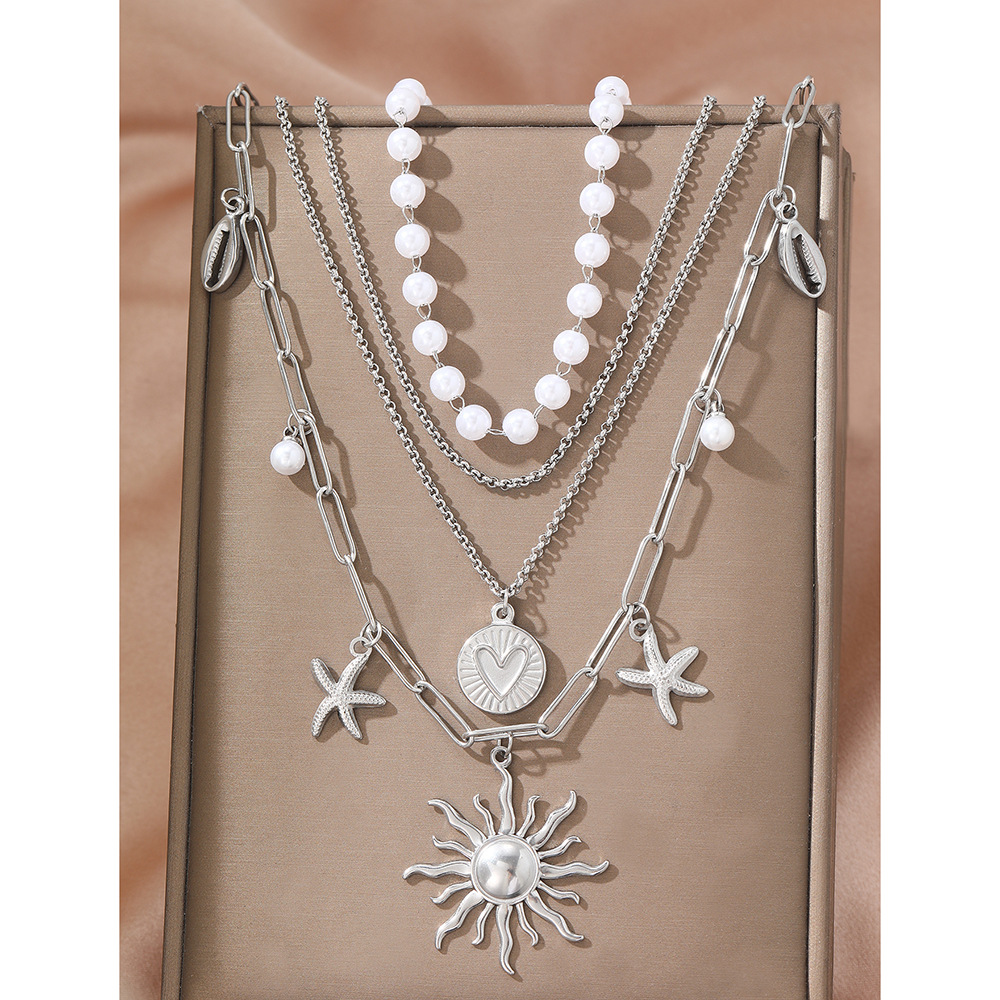 304 Stainless Steel Material Wholesale Jewelry Elegant Retro Sun Starfish Heart Shape 304 Stainless Steel Plating Necklace Paperclip Chain Belcher Chain