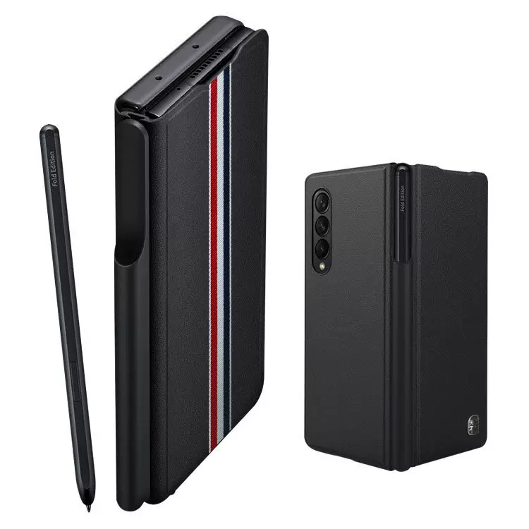 适用三星ZFold4手机壳心系天下拆卸笔槽中轴铰链fold4皮套保护壳