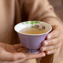 纯手绘色釉花口主人杯家用单杯手工小清新茶盏陶瓷男女专用喝茶杯