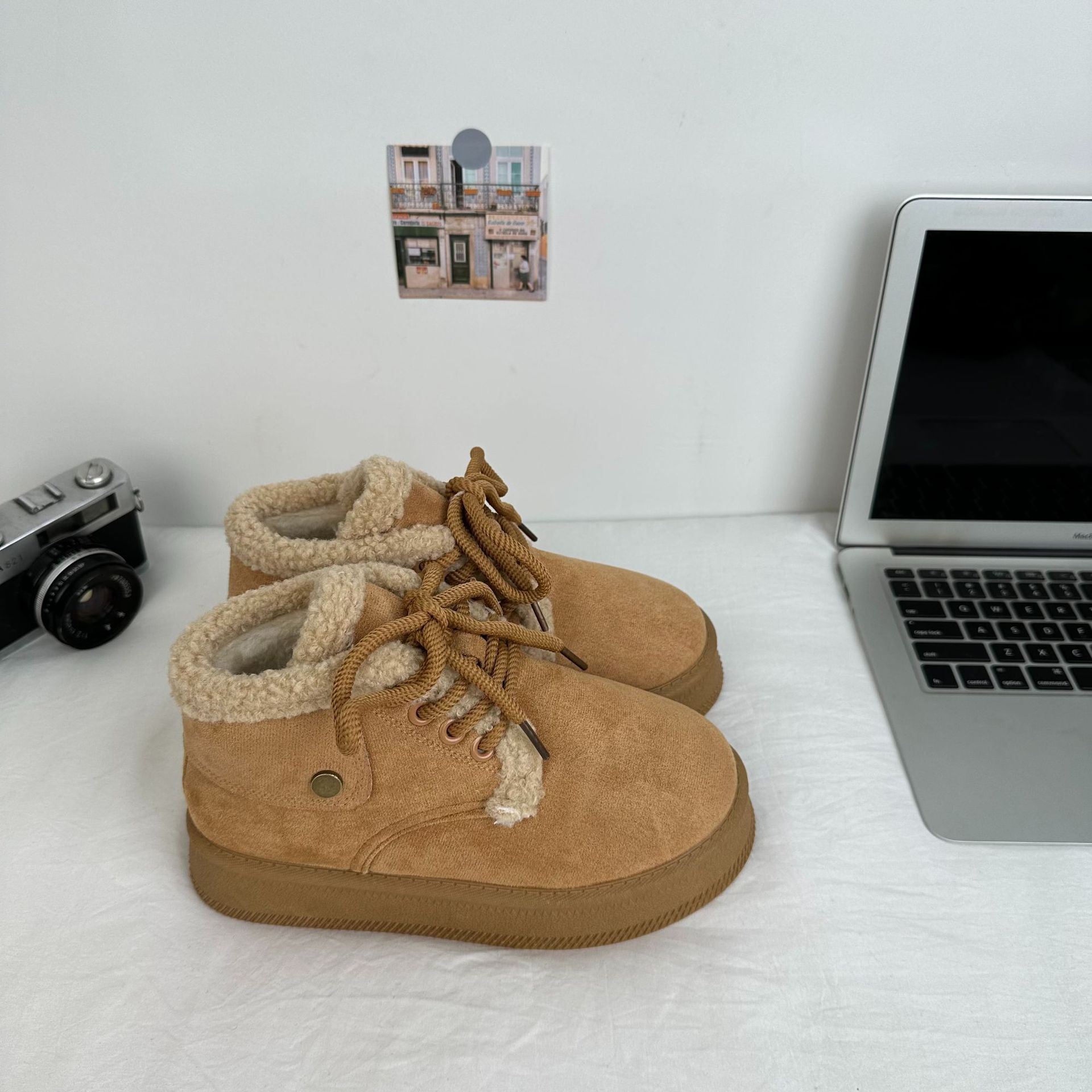 Yuanbo 2024 estudiantes de invierno zapatos de nieve de todo fósforo ropa exterior de mujer estilo coreano zapatos de algodón de lana gruesa zapatos de algodón cálido de tubo medio image 8