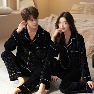 New Couple Pajamas Autumn and Winter Golden Velvet Cardigan Casual suit Winter Thin Men's and Women's High-end Sense Home Clothes