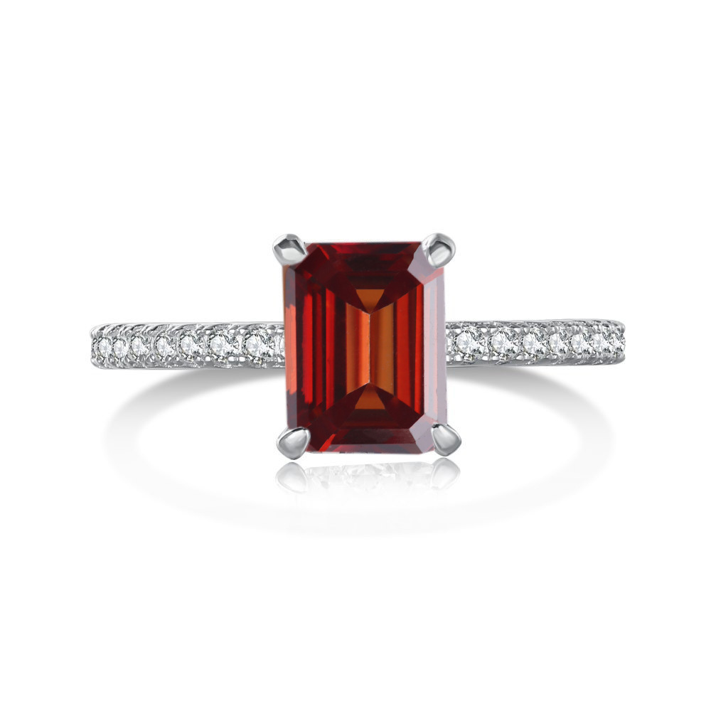 2 quilates esmeralda corta rosa color anillo de piedra de moissanita plata esterlina S925 anillo de fila correa de boda certificado GRA