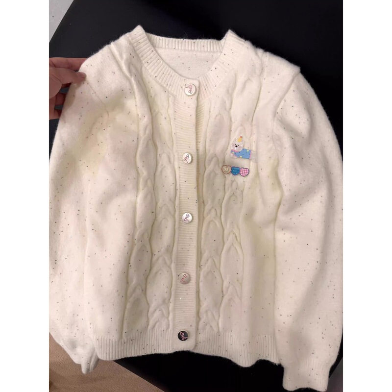 Real Price # Sequin Sheep Velvet # Cute and Versatile Soft and Waxy Knitted Cardigan for Women with Colorful Dots, Loose and Sweet College Style Sweater