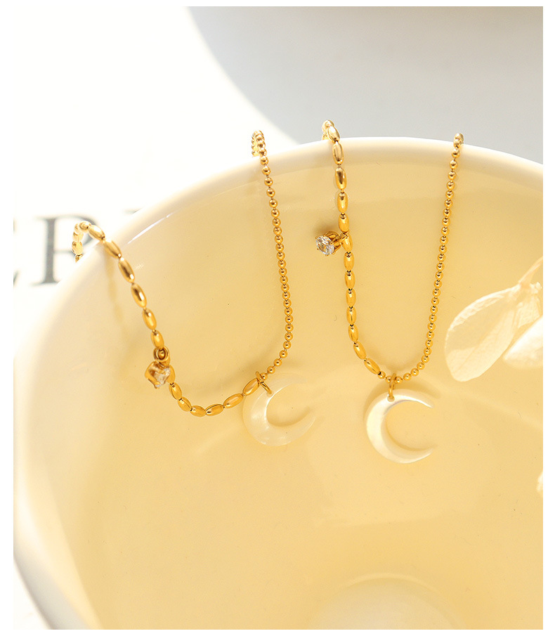 Womenu0027S Fashion Geometric Moon Titanium Steel Necklace Plating Zircon Stainless Steel Necklaces