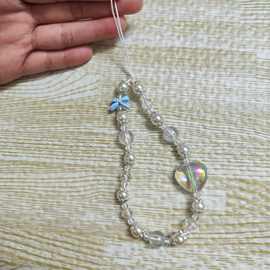 创意爱心挂链手机壳链条ins风配件串珠diy挂绳钥匙扣水晶挂坠爆款