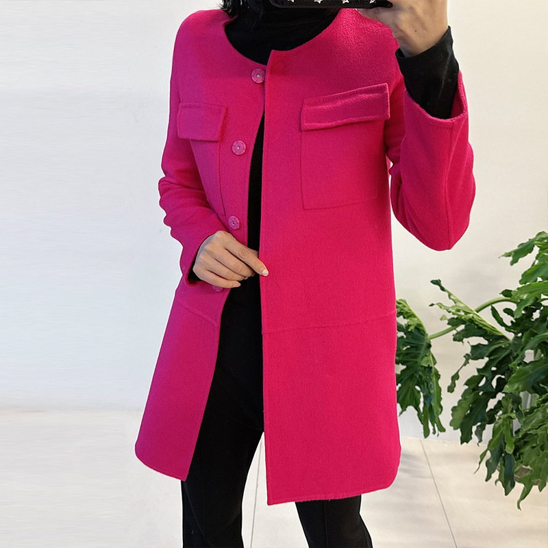 Italian Max Cashmere Wool 26 New Fashion Round Neck Double Pocket Loose Straight Mid-Length Style with Slight Imperfections