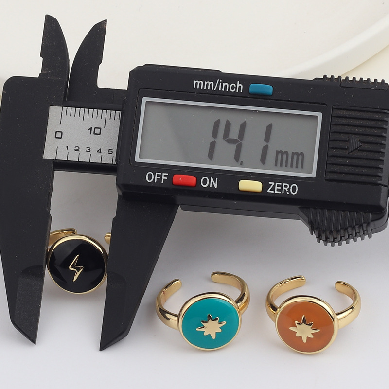 Retro Round Moon Lightning Copper Rings Plating Copper Rings