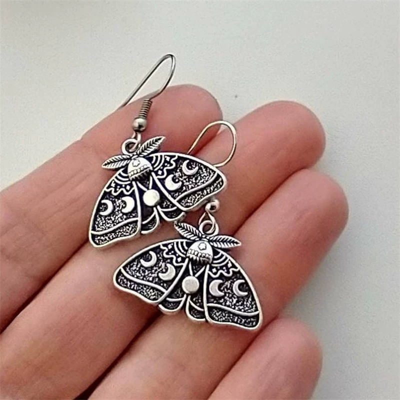 Silver Moth Pendant Earrings, Gothic Style, Simple Elegant Design, 2 Styles