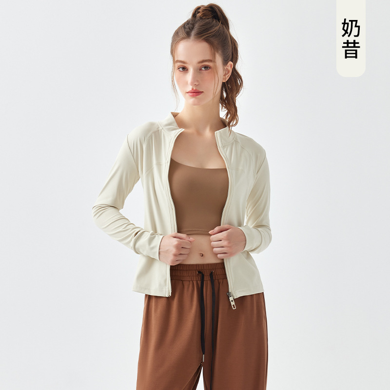 Nueva chaqueta deportiva transfronteriza Ropa de entrenamiento de manga larga para mujer, primavera y otoño, cardigan de yoga superior para correr ropa de yoga blusa
