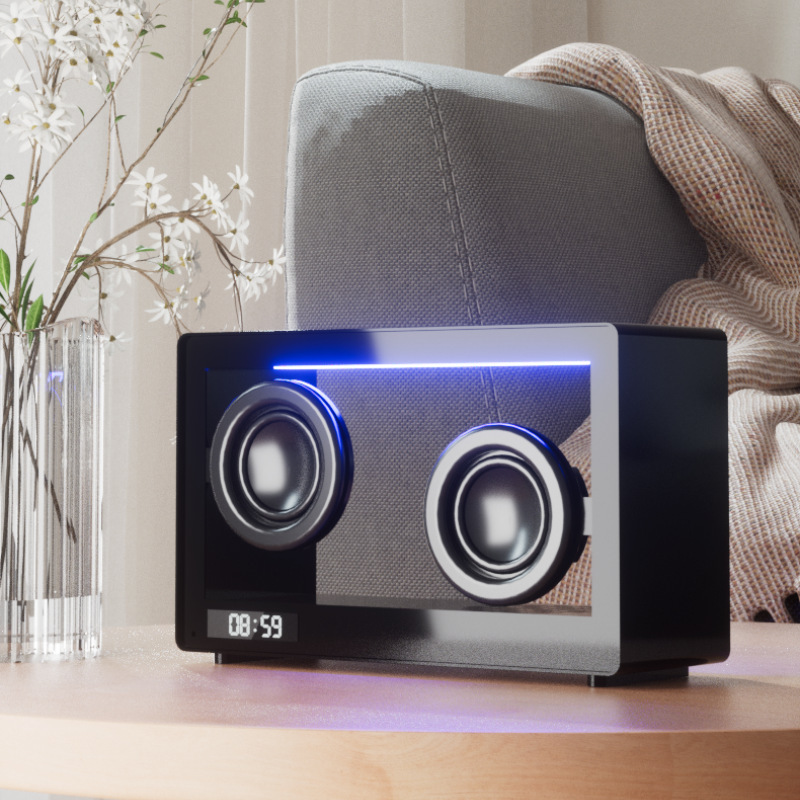 クリエイティブなギフト、カラフルな雰囲気のライト、ワイヤレスBluetooth、透明でシンプルなコンピュータ小型スピーカー、時計、目覚まし時計、カードスロット付きスピーカー|undefined
