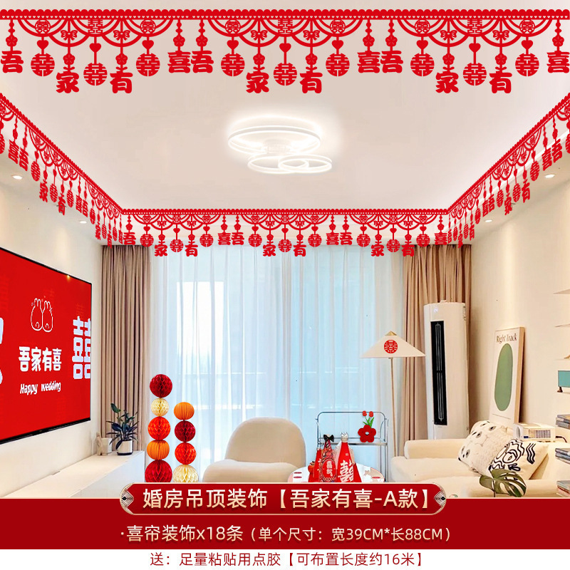 婚房布置婚庆装饰卧室新房背景墙装饰结婚门氛围喜字门贴房门布置|undefined