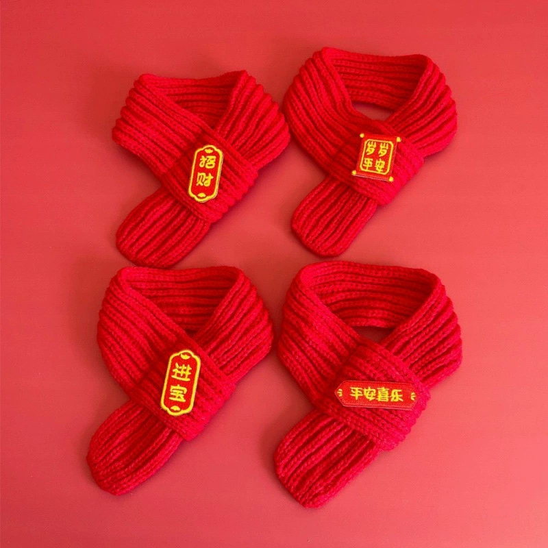 Новогодний шарф для кошек 2026 года, приносящий богатство и удачу, теплый зимний вязаный шарф для собак, украшение к Году Лошади, праздничный красный шарф-грелка для шеи