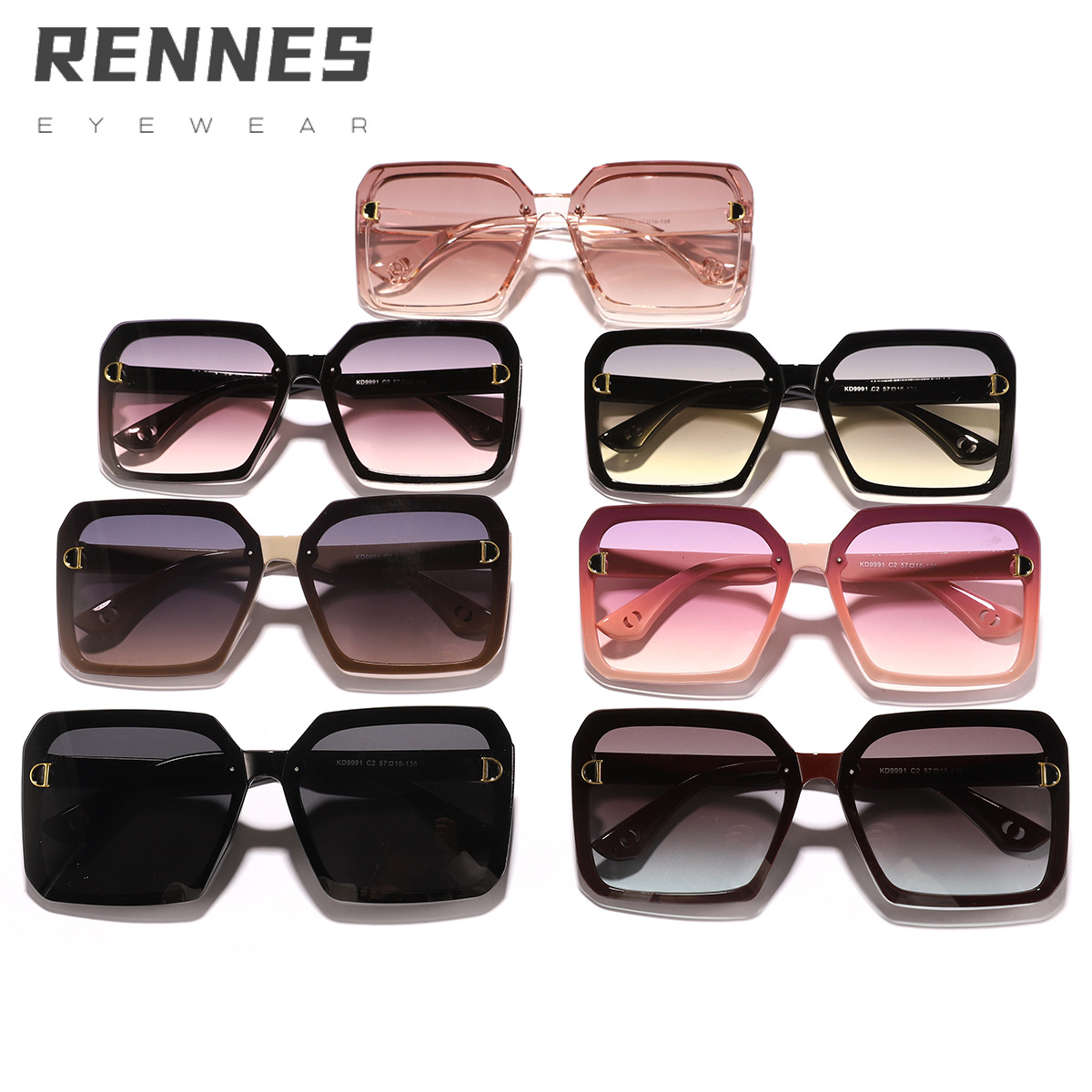 Nuevas letras coreanas transfronterizas, marco generoso, gafas de sol pequeñas que muestran la cara