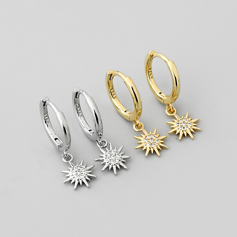 fashion gold and silver small inlaid zircon sun earrings wholesale Nihaojewelrypicture2