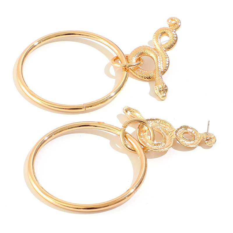 Wholesale Fashion Exaggerated Retro Circle Earrings Geometric Snake-shaped Golden Personalized Earrings display picture 4