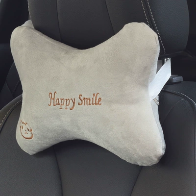 Car Headrest and Neck Protector, Headrest - a-gray-crystal-velvet-headrest-letter-bear-head