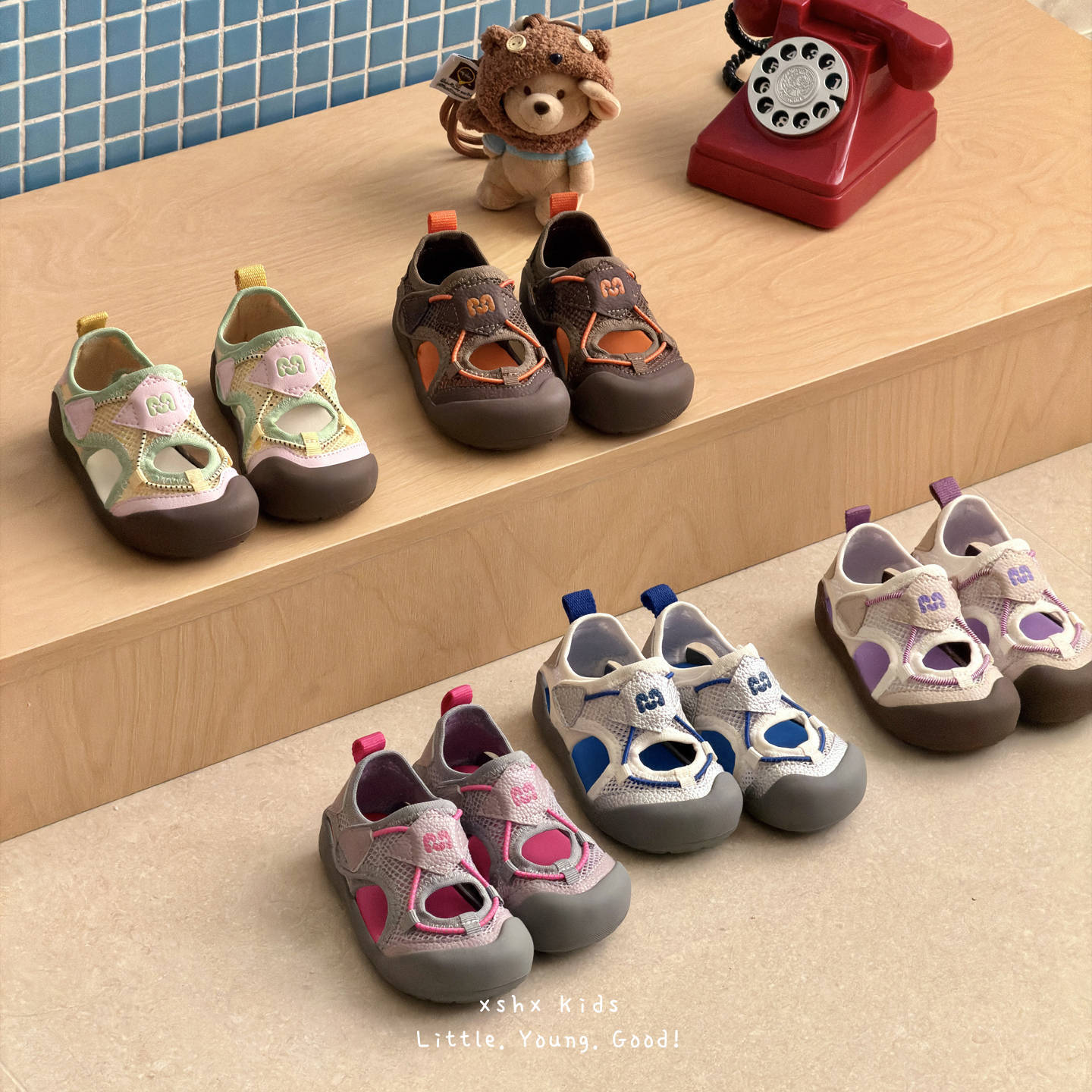 Xshx Second-Hand Bauhaus｜Vintage Children's Sports Sandals with Summer Cooling Effect, Single Mesh, Velcro, Closed Toe, Anti-Kick, Unisex