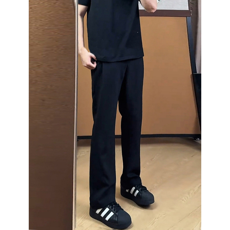 2025 Spring and Autumn Micro-Flared Trousers with a High-End Drape, Stylish Men's Straight Black Handsome Suit Pants