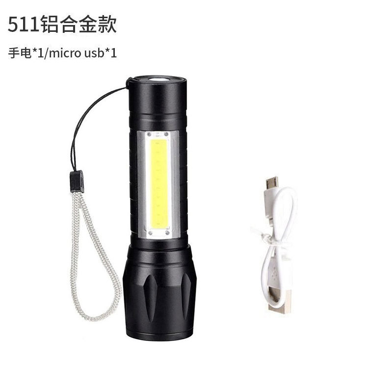 Luz fuerte transfronteriza mini linterna, cob luz lateral, zoom portátil, led
