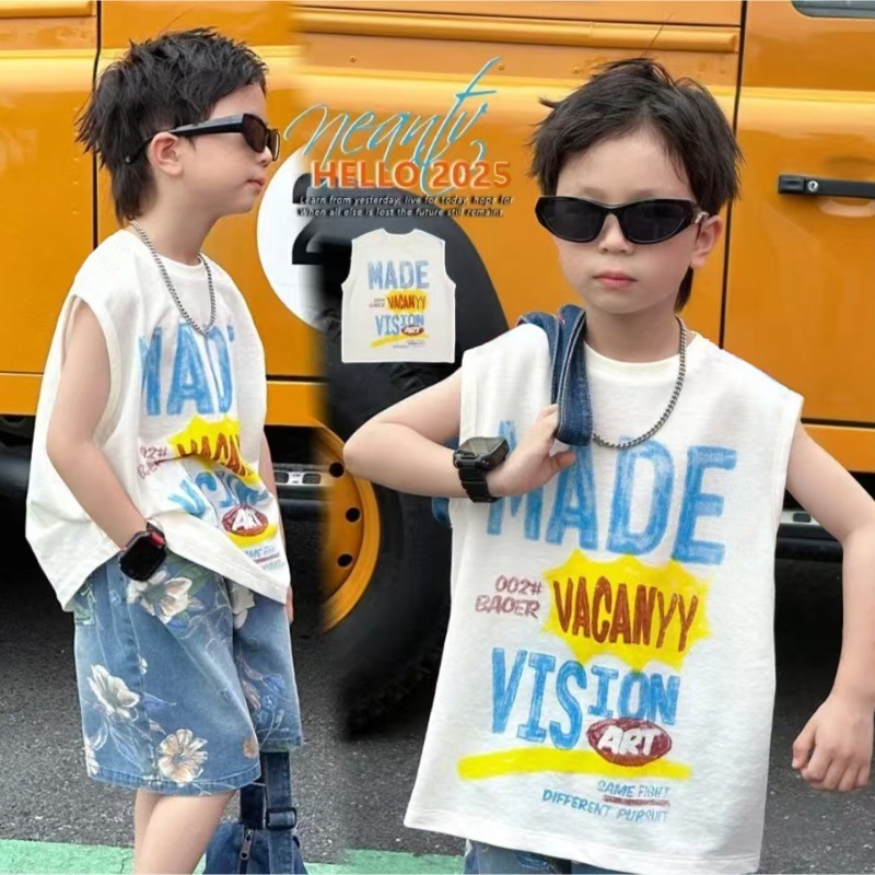 Children's Vest 2025 Summer New Style Boys and Girls Handsome Fashionable Sleeveless Tops Summer T-Shirts Children's Clothes