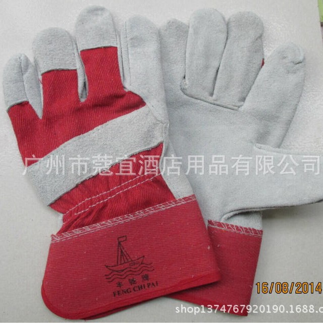 手套 皮手套丰驰牌红色电焊手套 焊工手套 半皮电焊手套