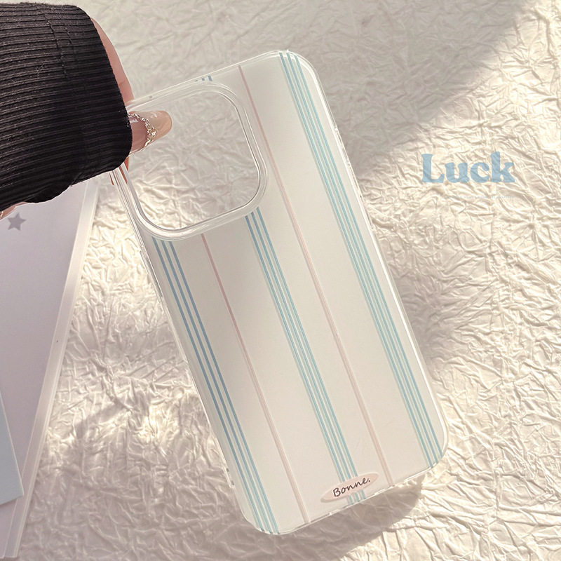[under the Tower] Personalized Pink and Blue Vertical Pattern Suitable for Iphone17Promax Mobile Phone Case Yogurt Holder 13 Generations 12