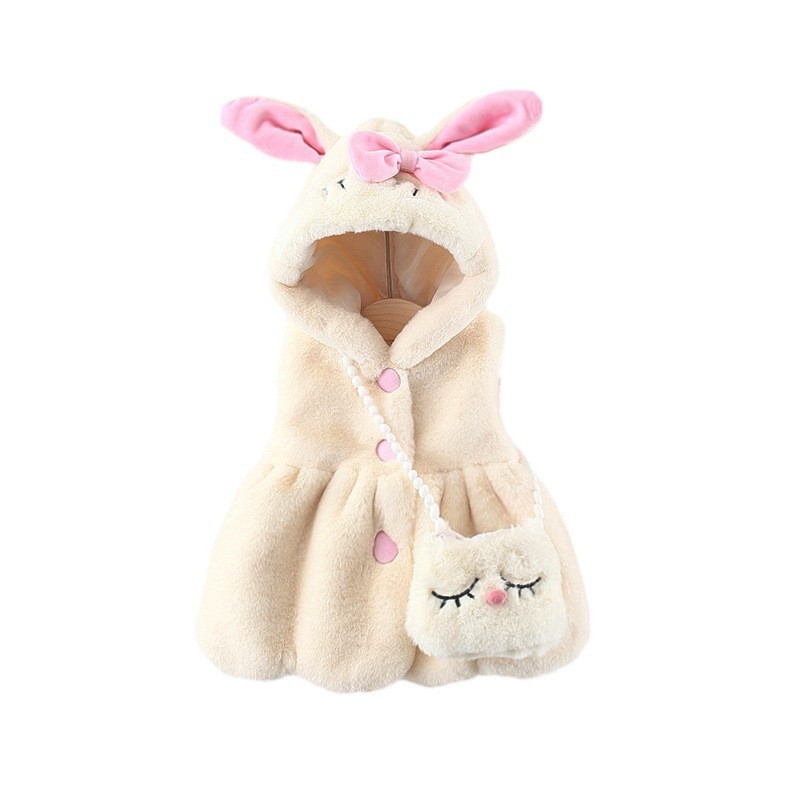 1280 otoño e invierno nuevo bebé Orejas de conejo chaleco con capucha Chaleco de los niños engrosada chaleco caliente