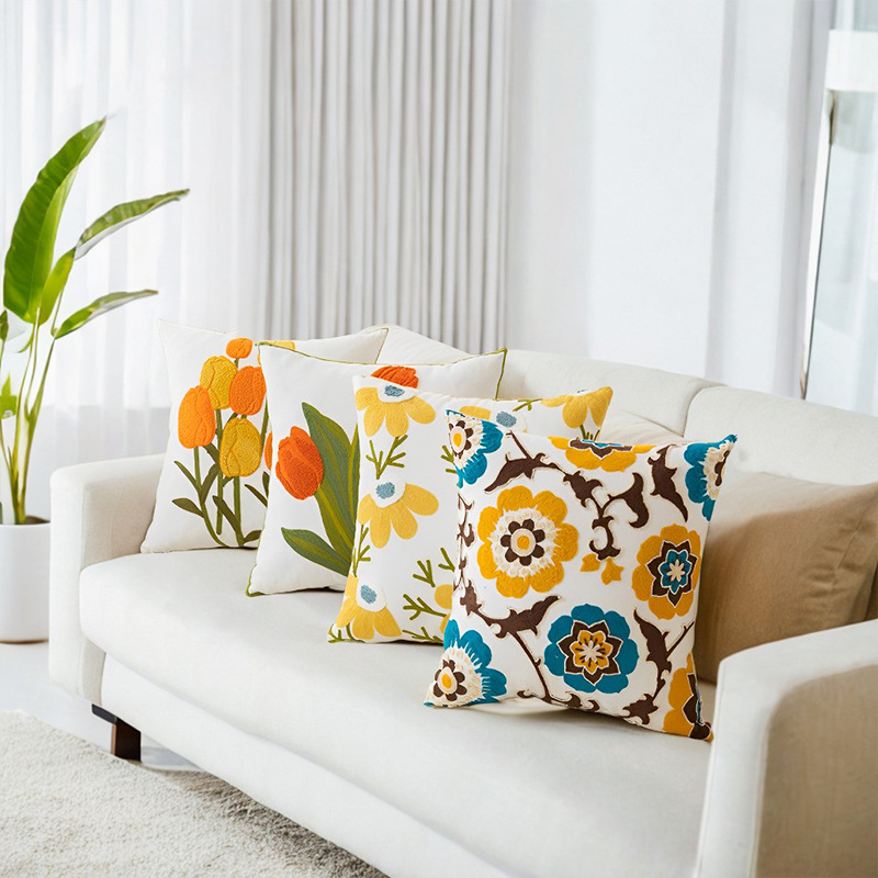 Funda de cojín bordada con diseño floral para comercio transfronterizo, estilo bohemio marroquí, para sofá, con mechones de terciopelo
