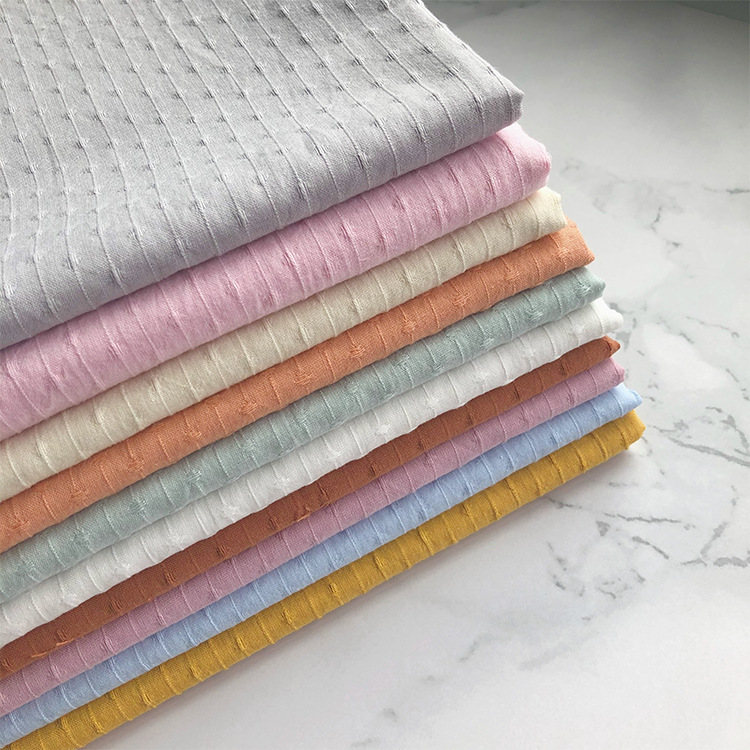 Textiles al por mayor color blanco textura 100% algodón jacquard vestido tela