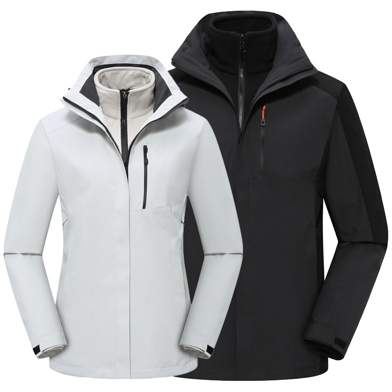 Outdoor Jacket for Men and Women, Three-In-One Jacket, Autumn and Winter Velvet Removable Windproof Ski Mountaineering Group Work Clothes