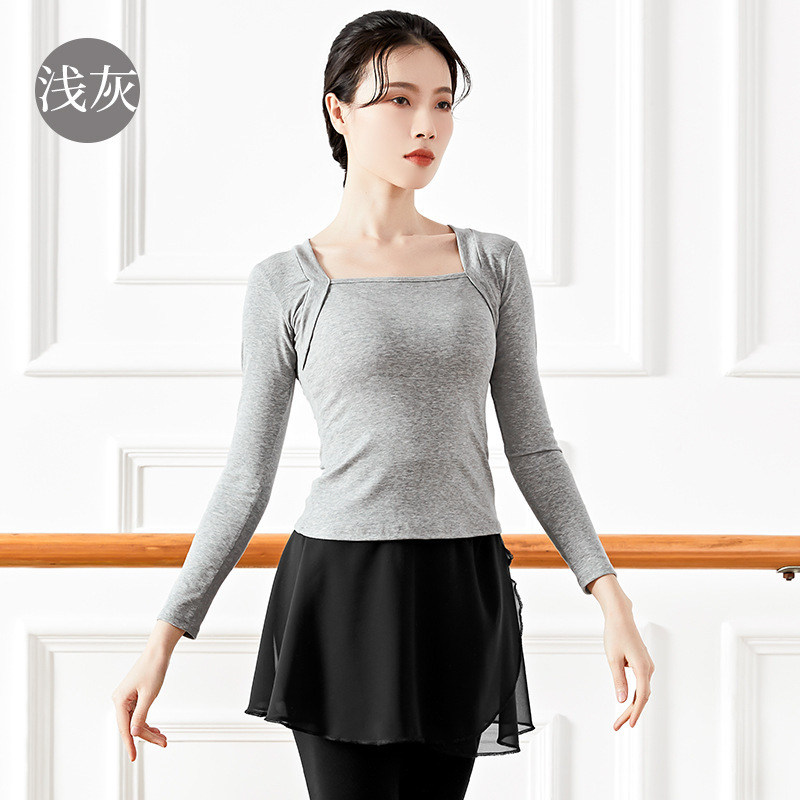 女性用ダンス練習服 大人用 レトロバレエ風 教師用体操服 中袖 練習用ツーピース風トップス|undefined