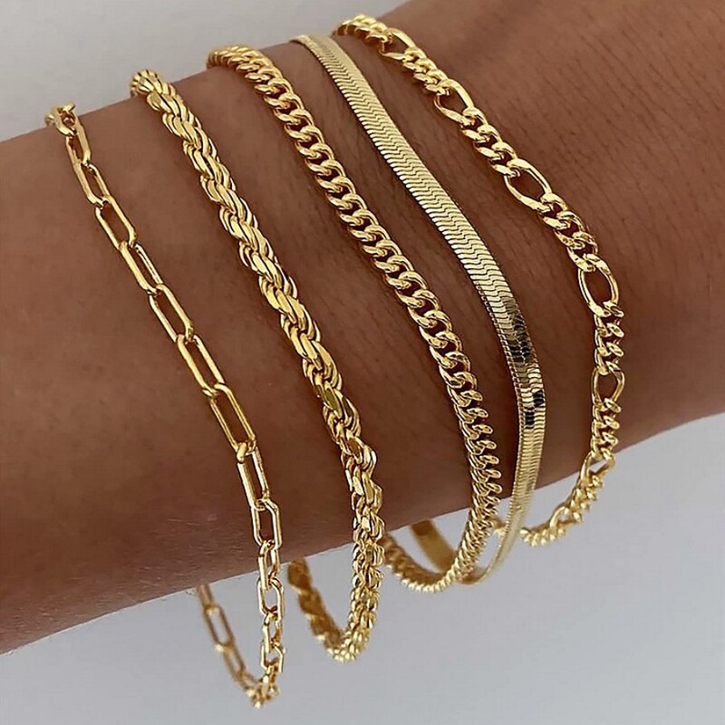 Cross-border European and American SHEIN Hot Bohemian Minimalist Bracelet Metal Figaro Chain Twist Chain Multi-piece Set