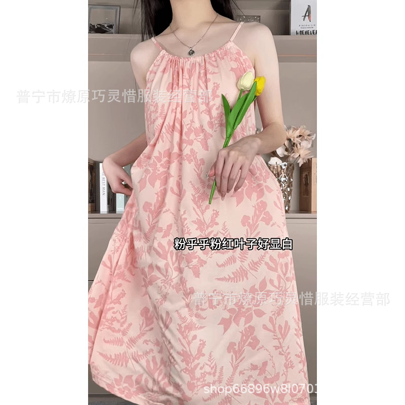Pijama de cabina para mujeres polvo de cereza de verano algodón trenzado cojín de pecho pijama largo viento rojo de primavera y verano ropa para el hogar