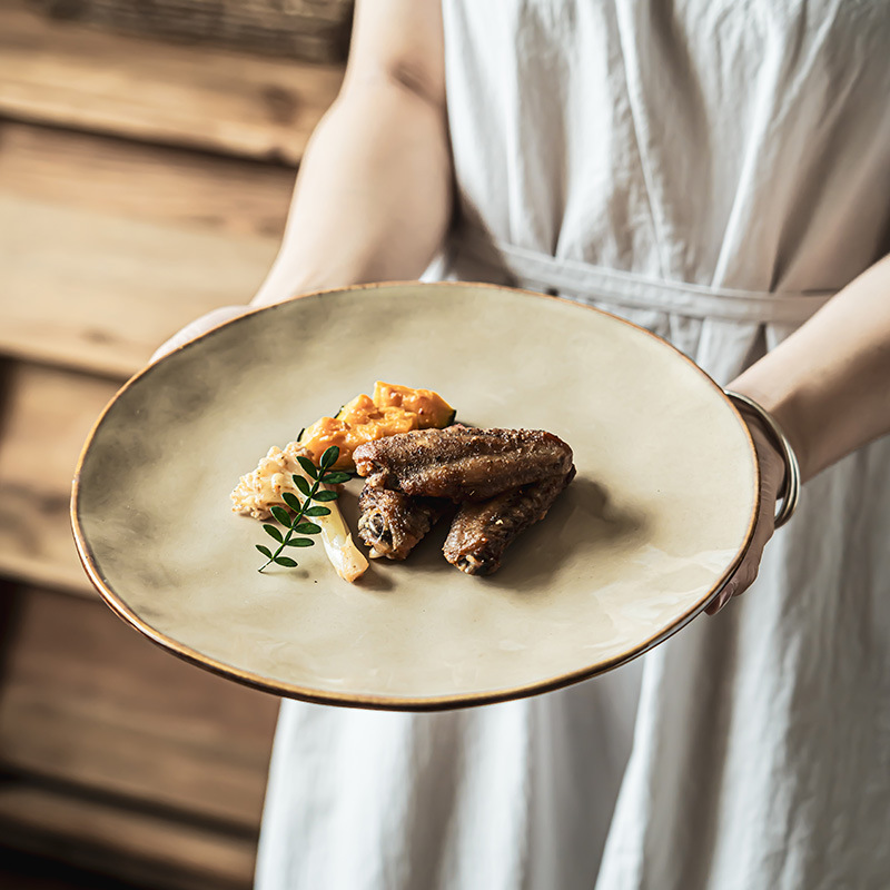 Estilo japonés retro placa de cerámica hogar de alta calidad Placa de lujo ligero B & B Placa de filete occidental ligeramente defecto