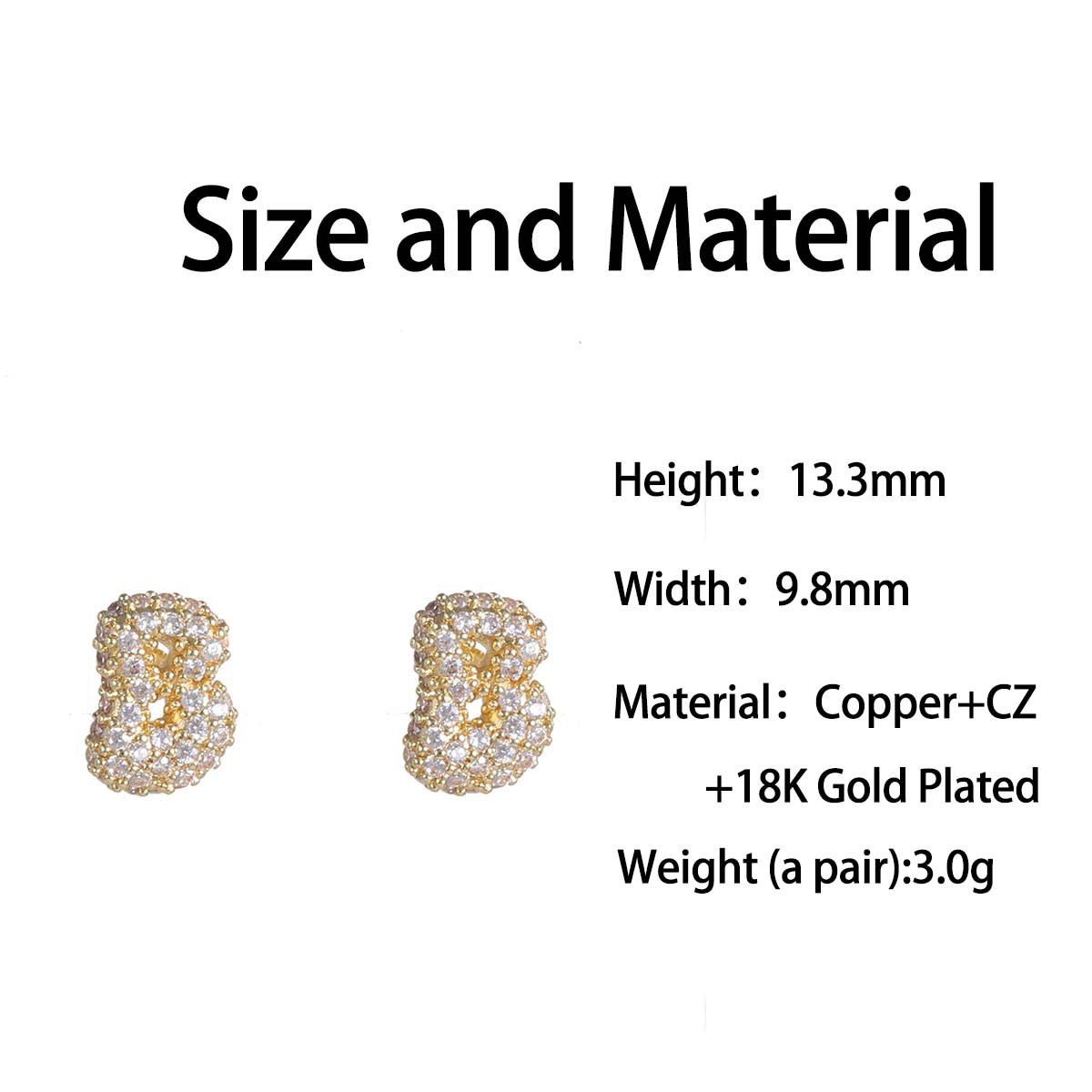 6g Weight Copper Ear Needle Material Ear Studs Classification 1 Pair Quantity Daily Occasion Copper Material Letter Pattern All Seasons Season Women's Gender Plating Design Classic Style Style 1 Pair Classic Style Letter Plating Copper Ear Studs 3