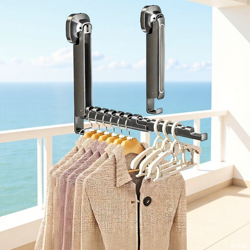 Suction Cup Telescopic Clothes Drying Rod, No-Drill Foldable Balcony Wall-Mounted Window Clothes Drying Rack with Suction Cups Suction Cup Telescopic Clothes Drying Rod, No-Drill Foldable Balcony Wall-Mounted Window Clothes Drying Rack with Suction Cups
