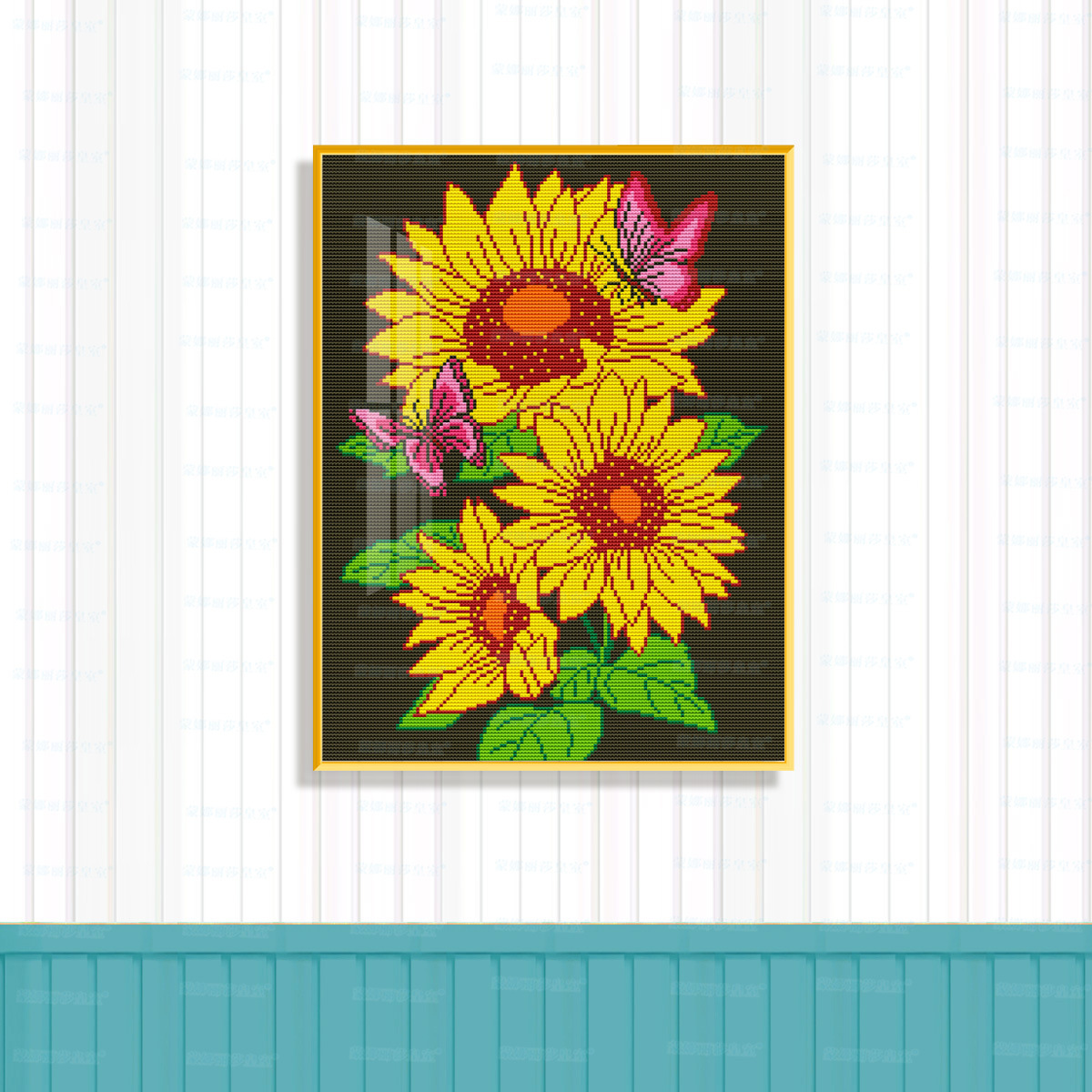 Mona Lisa mariposa real girasol nuevo girasol mano de bordado cruzado pinturas decorativas de vestíbulo de la sala de estar image 6